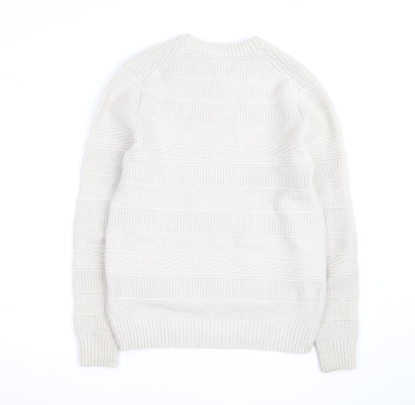 Marks and Spencer Men's Ivory Knit Cotton Blend Crew Neck Jumper M