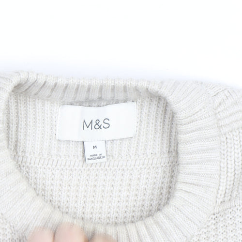 Marks and Spencer Men's Ivory Knit Cotton Blend Crew Neck Jumper M
