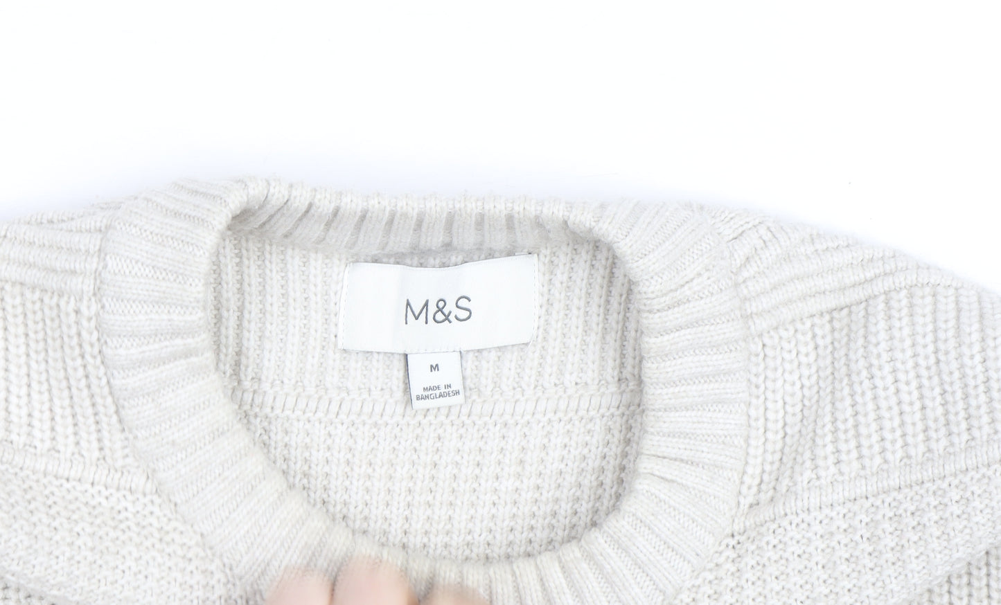 Marks and Spencer Men's Ivory Knit Cotton Blend Crew Neck Jumper M
