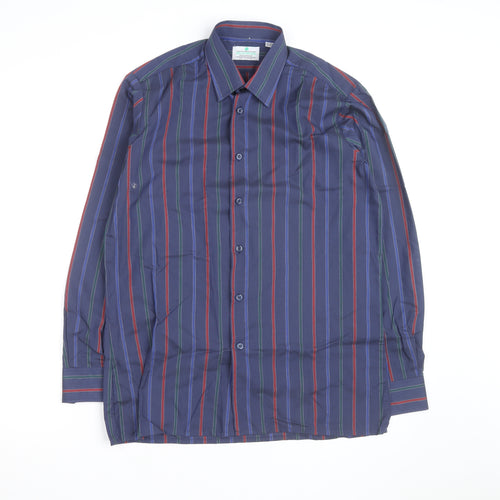 Greenwoods Mens Blue Striped Long Sleeve Button-Up Shirt Size 15 Regular Fit