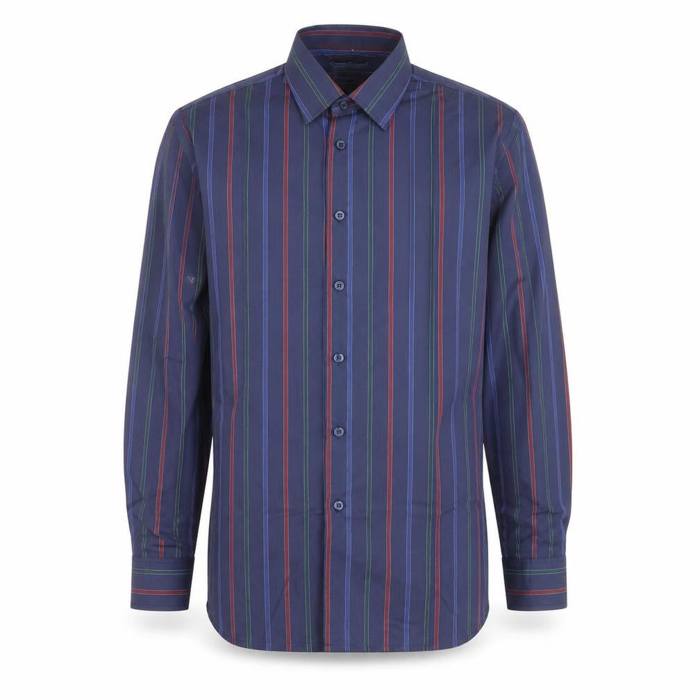 Greenwoods Mens Blue Striped Long Sleeve Button-Up Shirt Size 15 Regular Fit