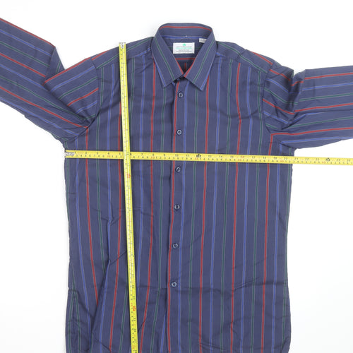 Greenwoods Mens Blue Striped Long Sleeve Button-Up Shirt Size 15 Regular Fit