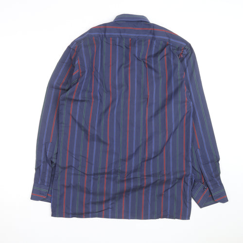 Greenwoods Mens Blue Striped Long Sleeve Button-Up Shirt Size 15 Regular Fit