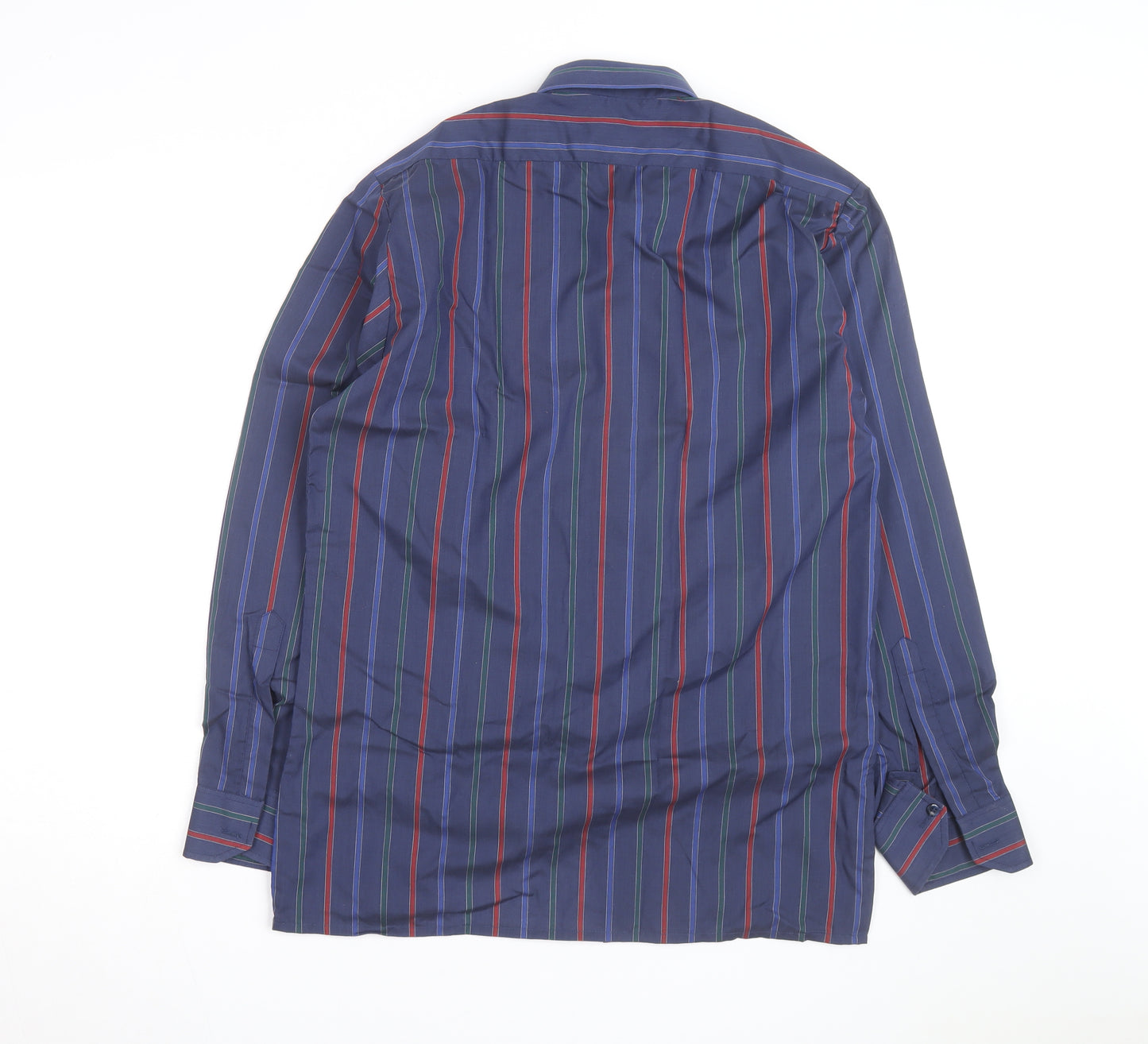 Greenwoods Mens Blue Striped Long Sleeve Button-Up Shirt Size 15 Regular Fit