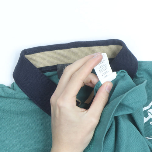 Australian Mens Green Colourblock Polo Shirt L Cotton Short Sleeve