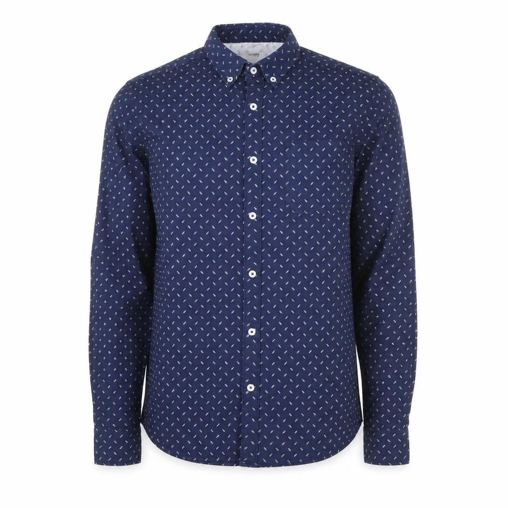 Burton Menswear London Men's Blue Geometric Long Sleeve Button-Up Shirt Size S