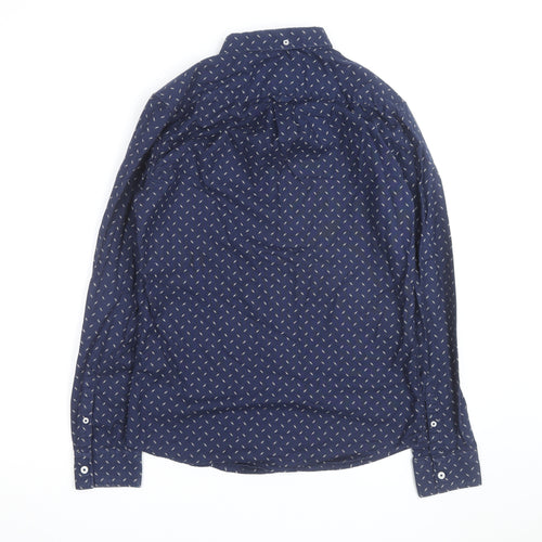 Burton Menswear London Men's Blue Geometric Long Sleeve Button-Up Shirt Size S