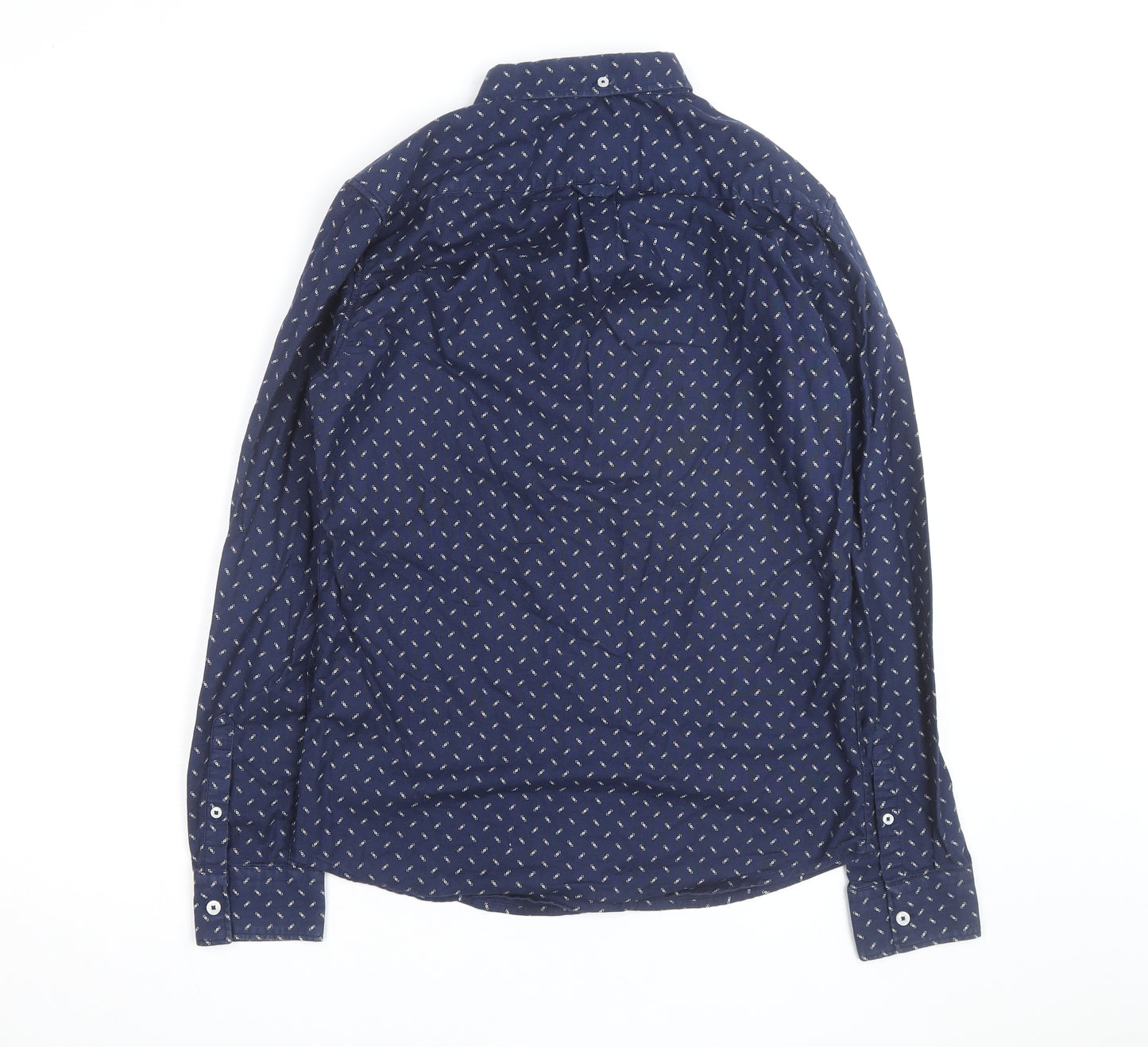 Burton Menswear London Men's Blue Geometric Long Sleeve Button-Up Shirt Size S