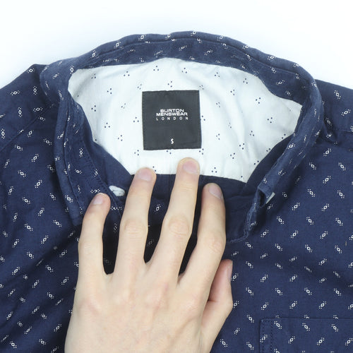 Burton Menswear London Men's Blue Geometric Long Sleeve Button-Up Shirt Size S