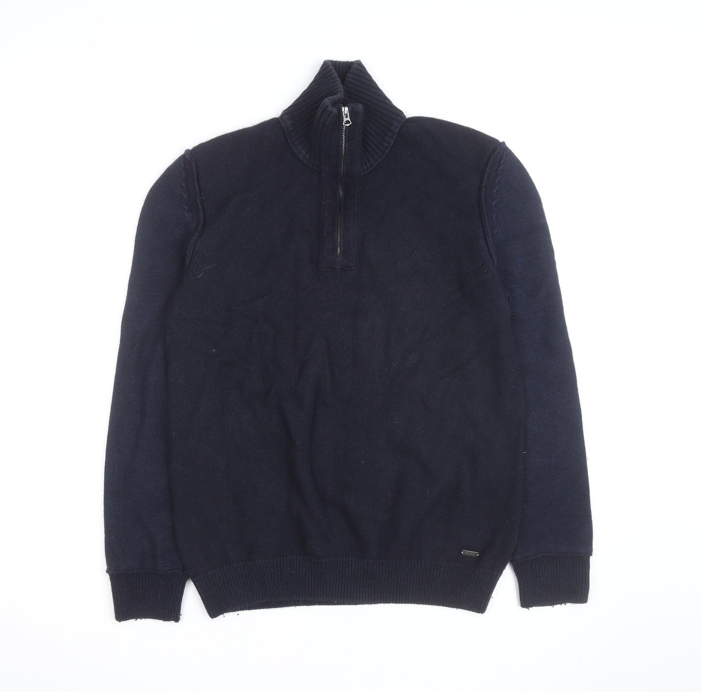 BOSS Hugo Boss Mens Blue Wool Blend Half Zip Jumper Size M