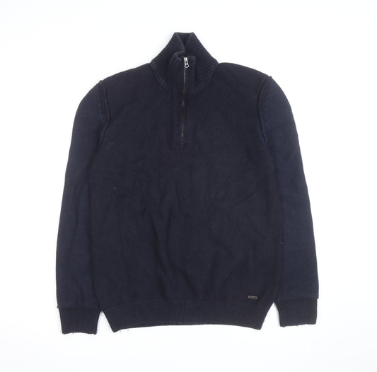 BOSS Hugo Boss Mens Blue Wool Blend Half Zip Jumper Size M