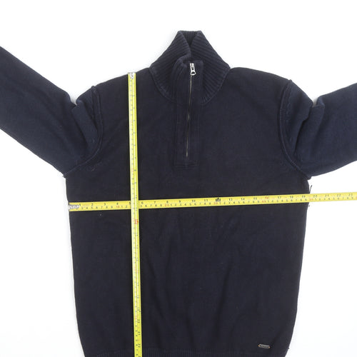 BOSS Hugo Boss Mens Blue Wool Blend Half Zip Jumper Size M