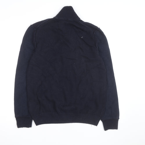 BOSS Hugo Boss Mens Blue Wool Blend Half Zip Jumper Size M