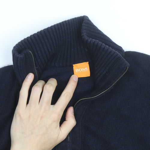 BOSS Hugo Boss Mens Blue Wool Blend Half Zip Jumper Size M