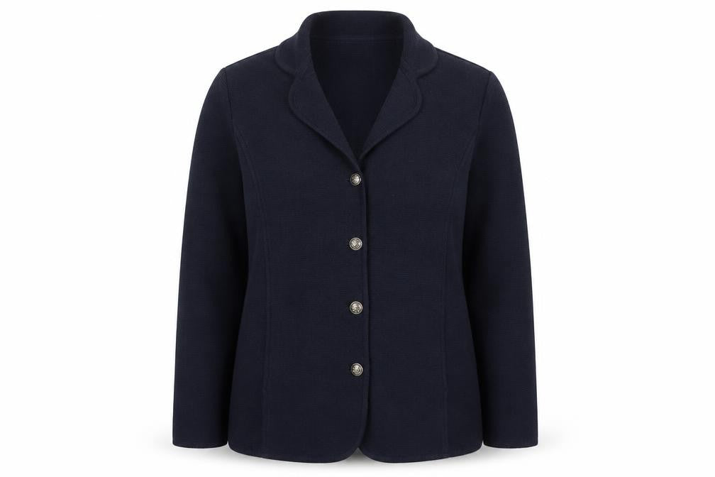 Front view of Eastex Women's Blue Collared Button Knit Cardigan, size 14