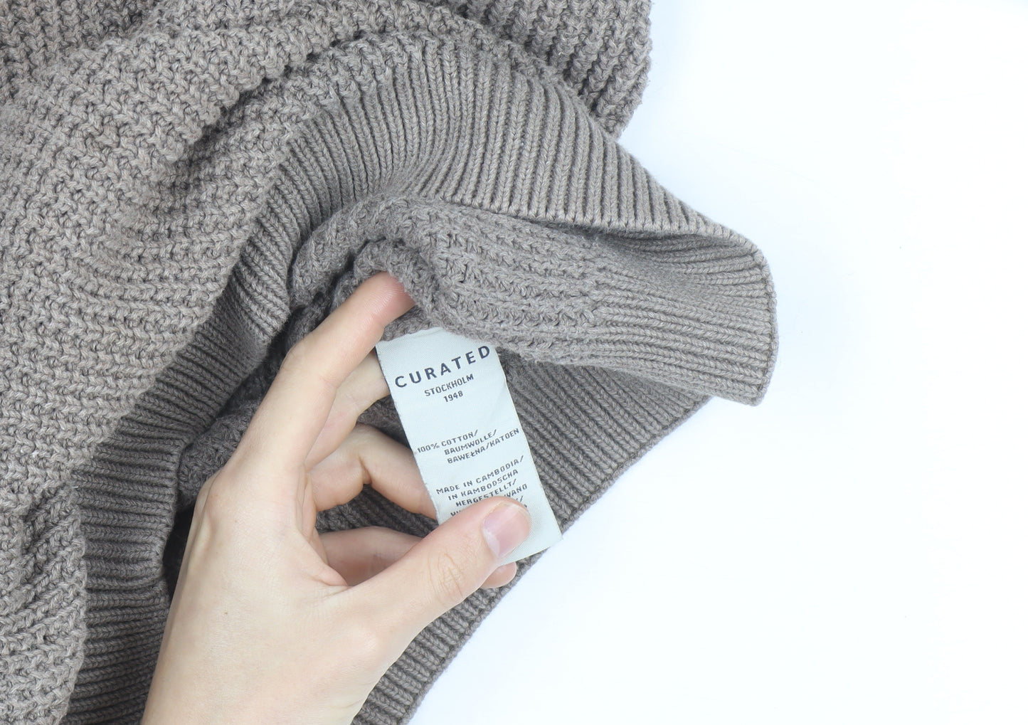 Curated Stockholm Men’s Beige Cotton Chunky Knit Jumper M