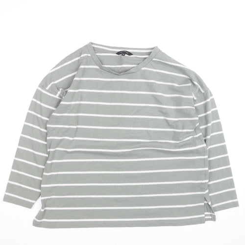 Peacocks Womens Green Striped Crew Neck 3/4 Sleeve Pullover Jumper Size 14