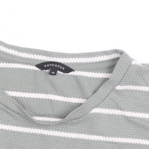 Peacocks Womens Green Striped Crew Neck 3/4 Sleeve Pullover Jumper Size 14