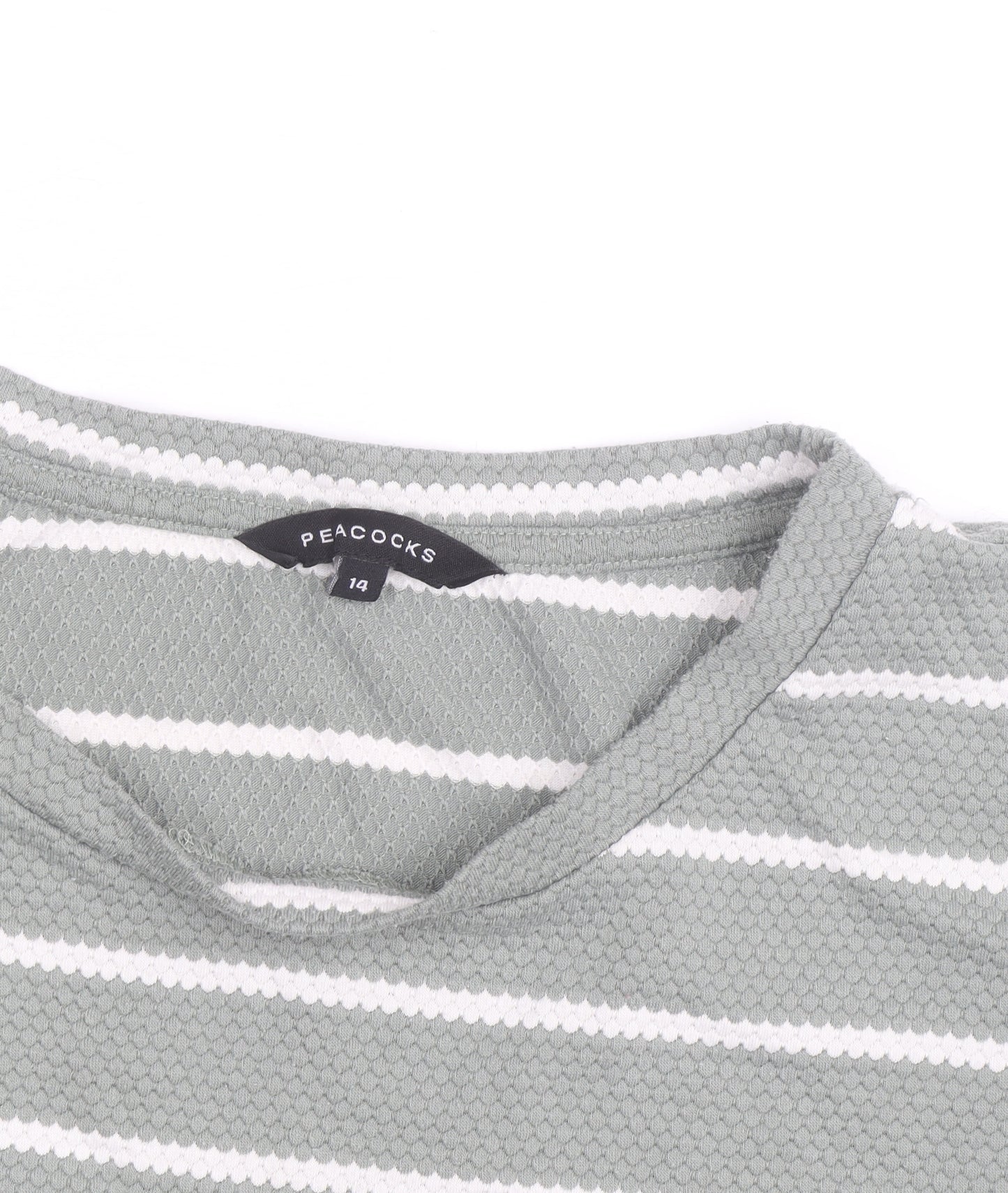 Peacocks Womens Green Striped Crew Neck 3/4 Sleeve Pullover Jumper Size 14