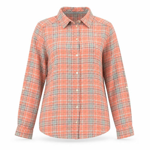 Isle Essentials Women’s Coral Check Button-Up Shirt Size 12 Cotton