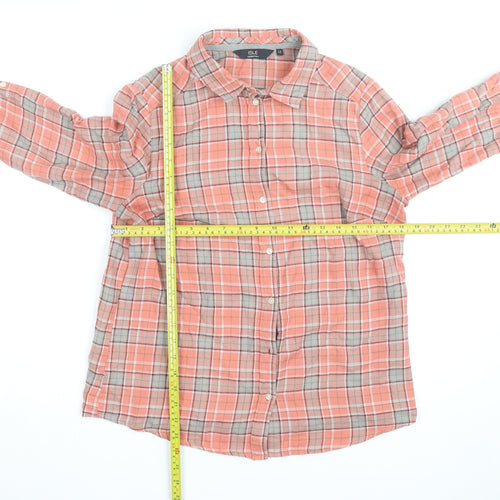 Isle Essentials Women’s Coral Check Button-Up Shirt Size 12 Cotton