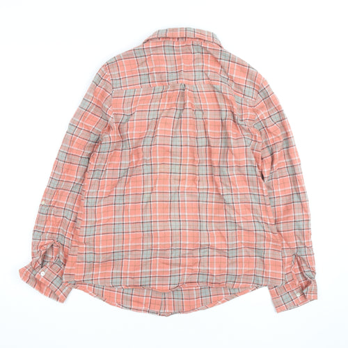 Isle Essentials Women’s Coral Check Button-Up Shirt Size 12 Cotton