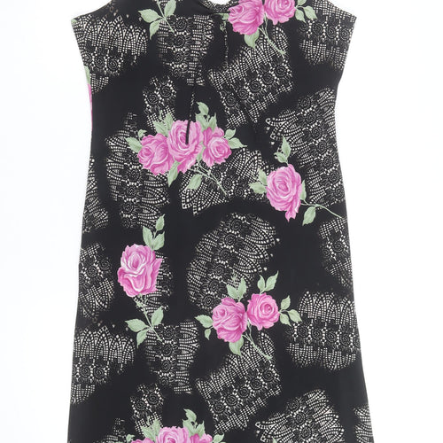 Ladies Women Black Floral Slip Dress Size 14 Sleeveless Summer