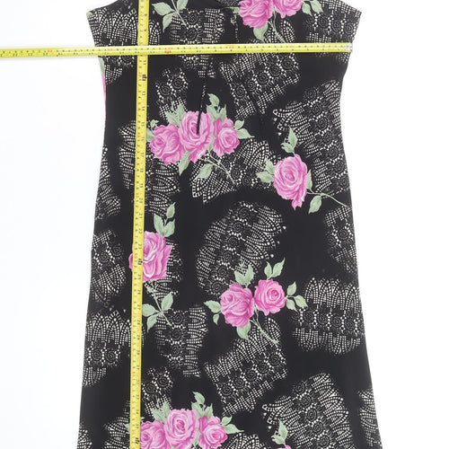 Ladies Women Black Floral Slip Dress Size 14 Sleeveless Summer