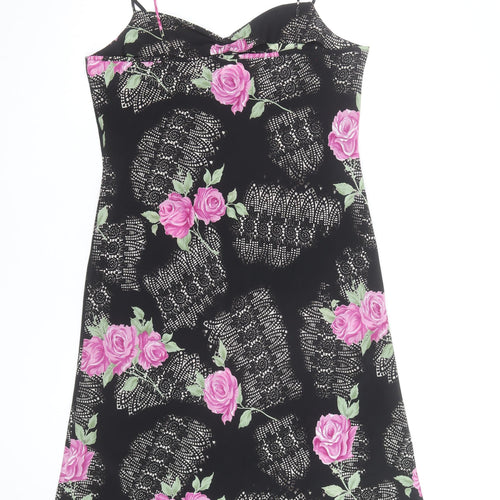 Ladies Women Black Floral Slip Dress Size 14 Sleeveless Summer