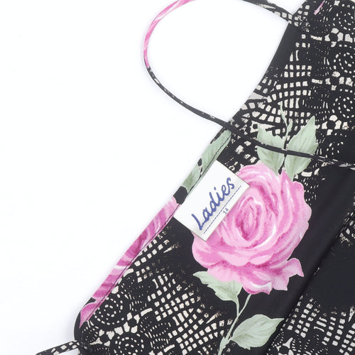Ladies Women Black Floral Slip Dress Size 14 Sleeveless Summer