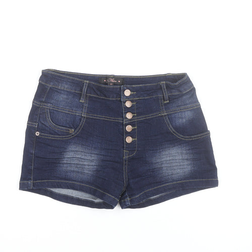 Miso Womens Blue Denim High Rise Button Front Hot Pants Shorts Size 12
