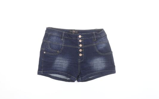 Miso Womens Blue Denim High Rise Button Front Hot Pants Shorts Size 12