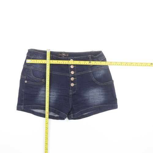 Miso Womens Blue Denim High Rise Button Front Hot Pants Shorts Size 12