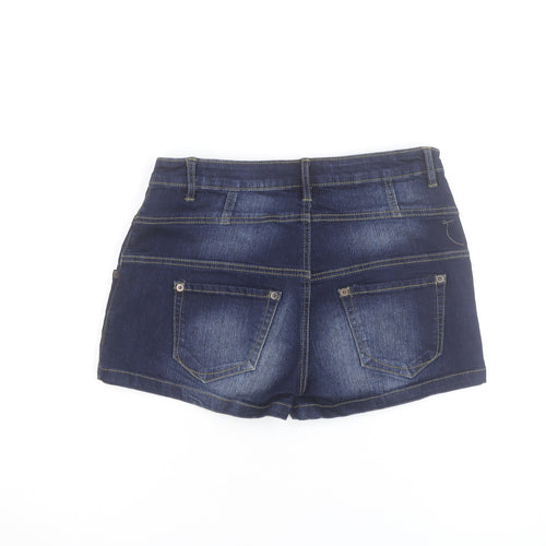 Miso Womens Blue Denim High Rise Button Front Hot Pants Shorts Size 12