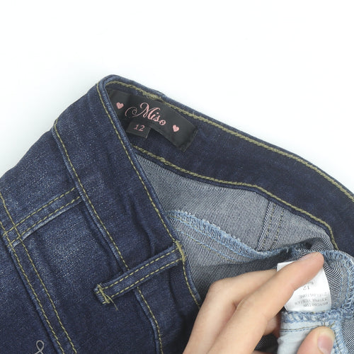 Miso Womens Blue Denim High Rise Button Front Hot Pants Shorts Size 12