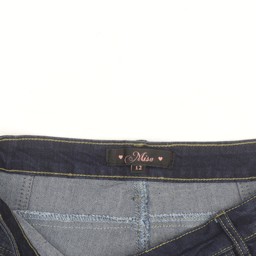 Miso Womens Blue Denim High Rise Button Front Hot Pants Shorts Size 12