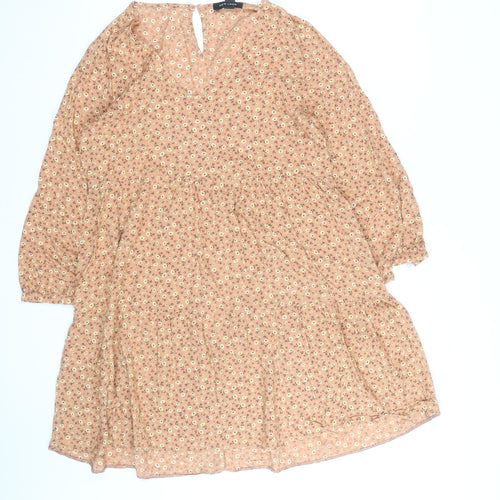 New Look Women’s Beige Floral Knee Length Smocked Dress Size 10