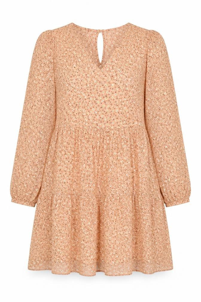 New Look Women’s Beige Floral Knee Length Smocked Dress Size 10