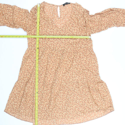 New Look Women’s Beige Floral Knee Length Smocked Dress Size 10