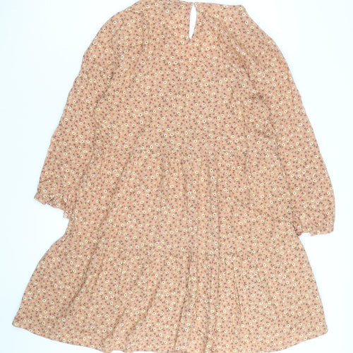 New Look Women’s Beige Floral Knee Length Smocked Dress Size 10