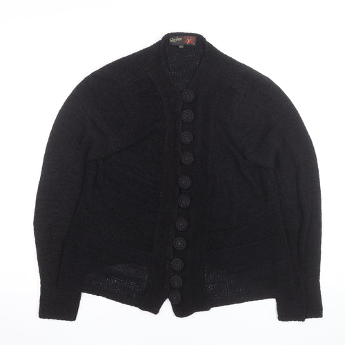 Stephen Men's Black Wool Chunky-Knit Cardigan L