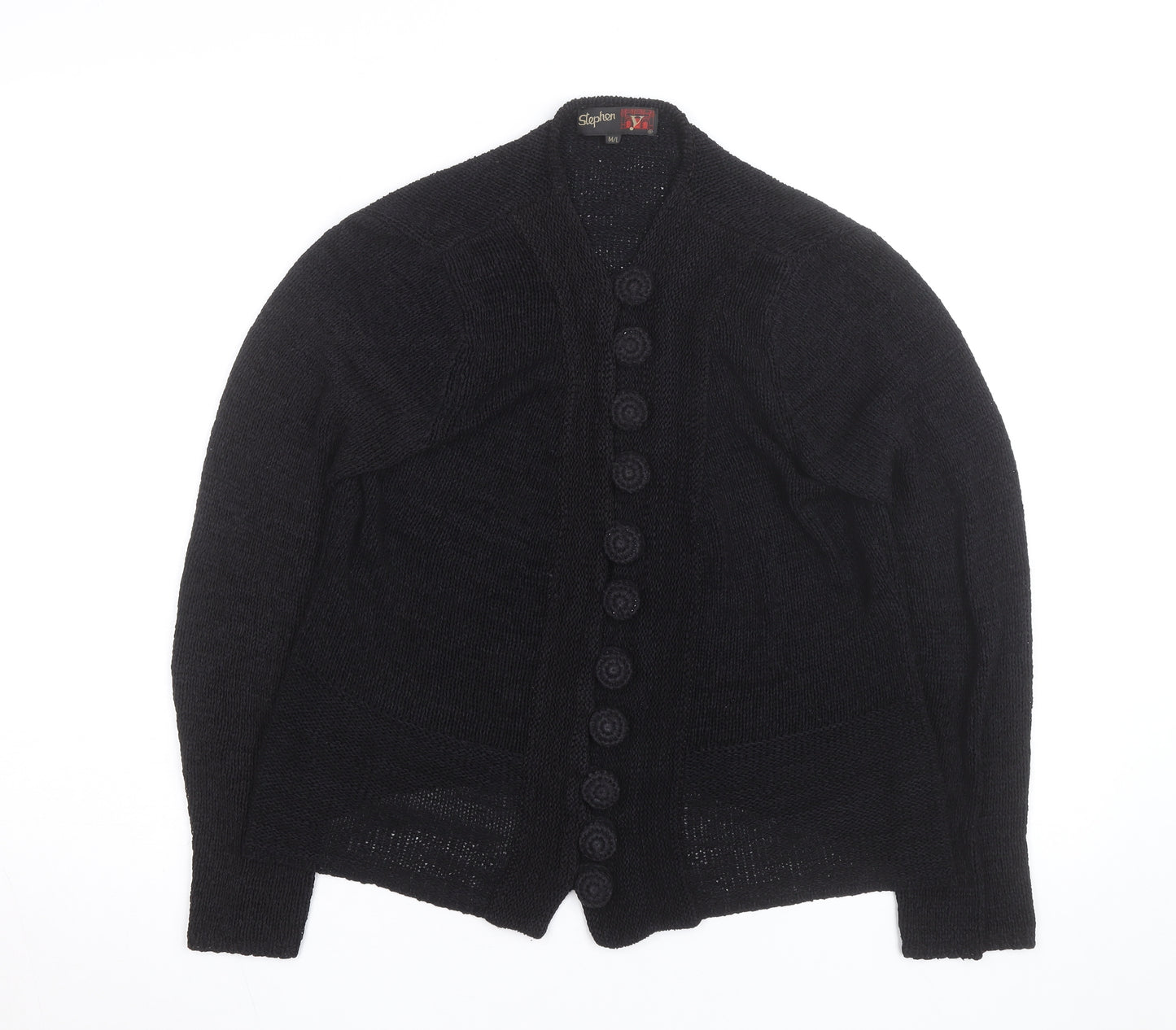 Stephen Men's Black Wool Chunky-Knit Cardigan L