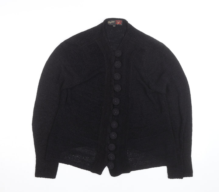Stephen Men's Black Wool Chunky-Knit Cardigan L