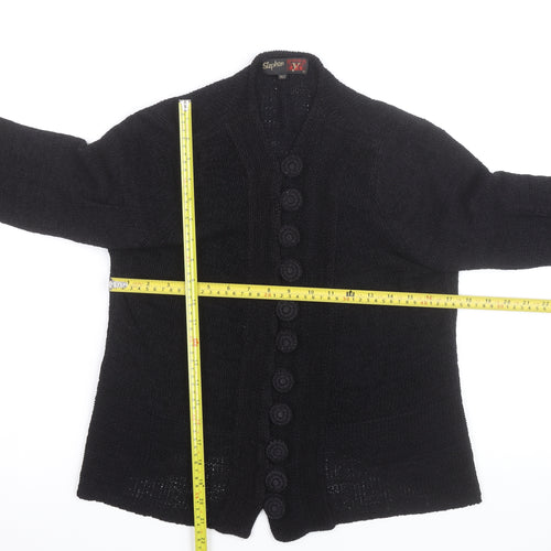 Stephen Men's Black Wool Chunky-Knit Cardigan L