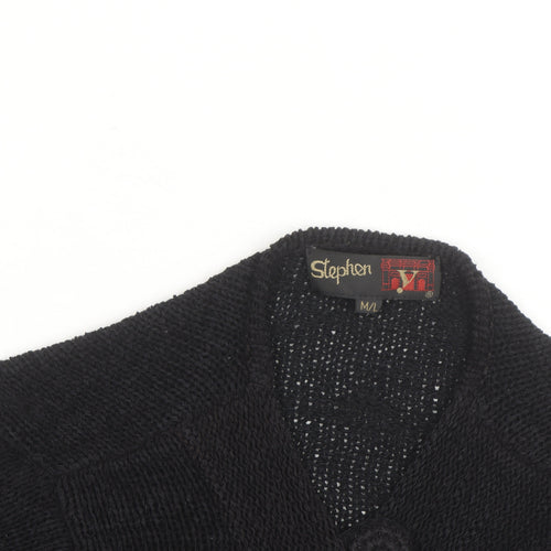 Stephen Men's Black Wool Chunky-Knit Cardigan L