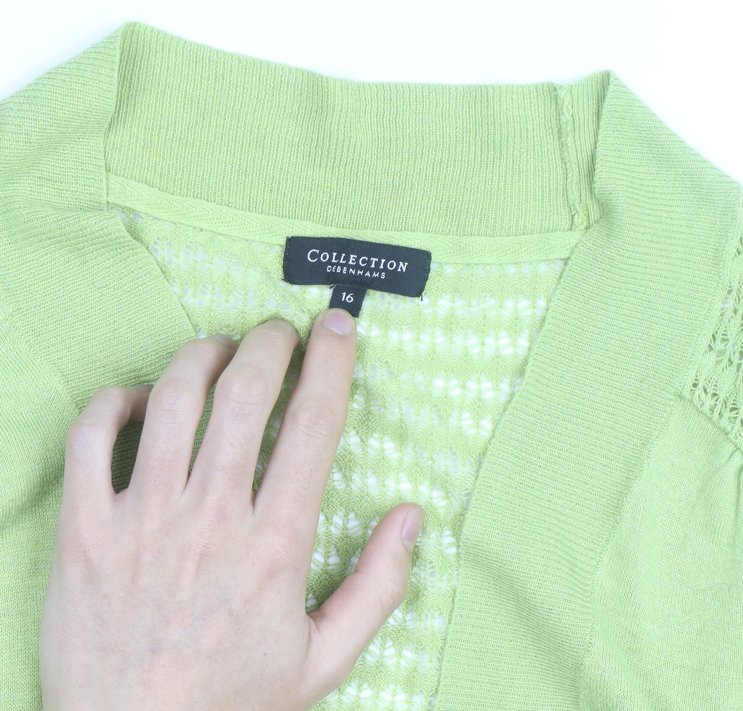 Debenhams Women Green Size 16 Open Knit Cardigan Lightweight