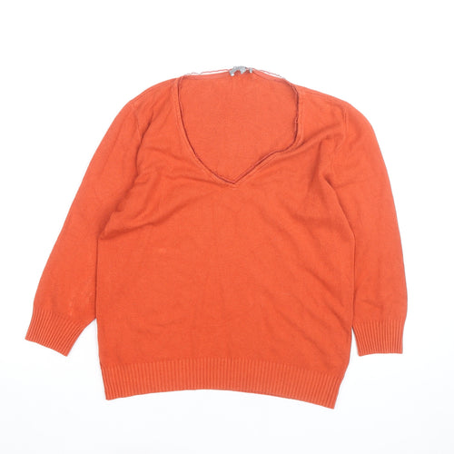 Per Una Women Orange V-Neck Long Sleeve Jumper Size 16
