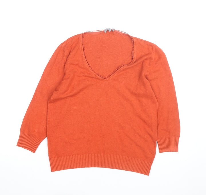 Per Una Women Orange V-Neck Long Sleeve Jumper Size 16