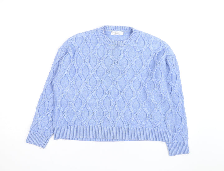 Marks and Spencer Womens Blue Cable-Knit Jumper Size L
