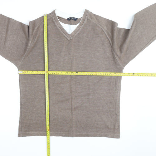Marks and Spencer Blue Harbour Men Brown Cotton V-Neck Jumper Small